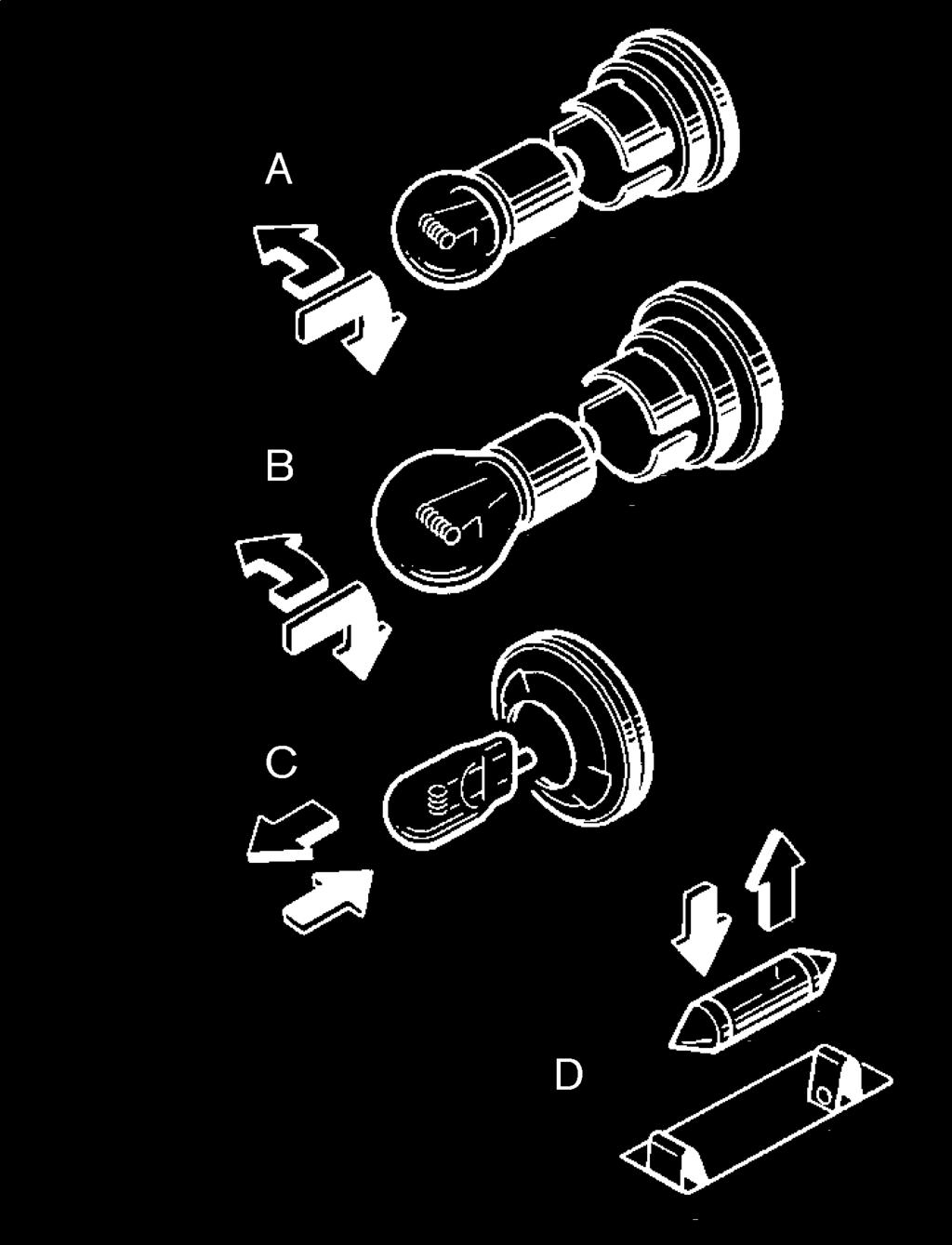 Πλευρικό φλας (2) Φως χώρου επιβατών / Φώτα χάρτη (όπου υπάρχει) (3) Μεσαία σκάλα προβολέων (4) Μεγάλη σκάλα προβολέων (5) Εμπρός πλευρικό φως (6) Εμπρός
