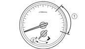 ΣΤΡΟΦΟΜΕΤΡΟ Το στροφόμετρο δείχνει την ταχύτητα του κινητήρα σε στροφές ανά λεπτό. Μην μαρσάρετε τον κινητήρα στην κόκκινη ζώνη 1. Η διαβάθμιση στον μετρητή ποικίλει ανάλογα με το μοντέλο.