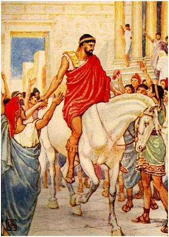 Καρίας. Αποκεί, αφού συγκέντρωσε εκατό τάλαντα, επέστρεψε στη Σάμο.