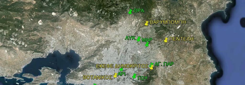 Στον χάρτη που ακολουθεί (Εικόνα 3.2), απεικονίζεται το συνολικό δίκτυο των σταθμών που προέκυψε.