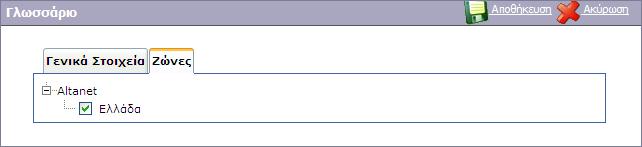 ΖΩΝΕΣ Στο tab Ζώνες γίνεται εµφάνιση των ζωνών που έχουν δηµιουργηθεί στα αντίστοιχα sites.