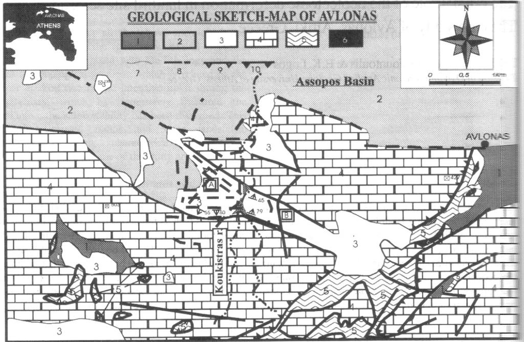 Σχ. 64: Γεωλογικός χάρτης του Αυλώνα από τους Mariolakos et al. (1997).