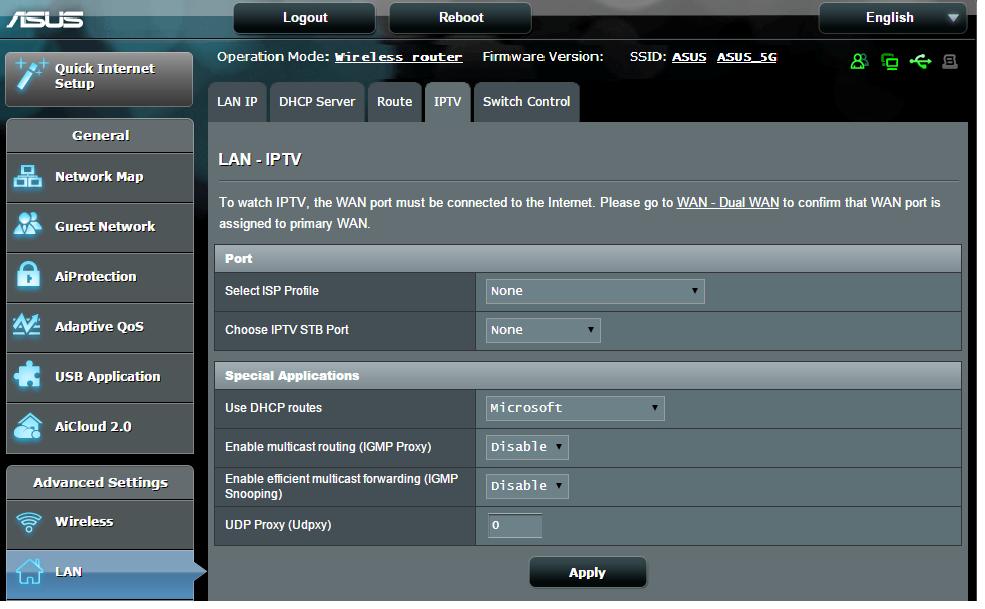 4.2.4 IPTV Ο ασύρματος δρομολογητής υποστηρίζει σύνδεση σε υπηρεσίες IPTV μέσω ενός ISP ή LAN.