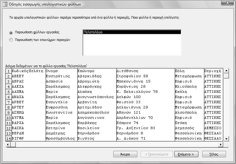 128 Κεφάλαιο 3 Εισαγωγή στοιχείων σε βάσεις δεδοµένων Σε αυτήν την άσκηση θα εισαγάγετε στοιχεία πελατών από ένα φύλλο δεδοµένων του Excel σε έναν υπάρχοντα πίνακα µιας βάσης δεδοµένων της Access.