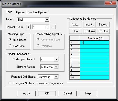 Όπως και στην περίπτωση των γραμμών Meshing> Create Mesh> Surface.