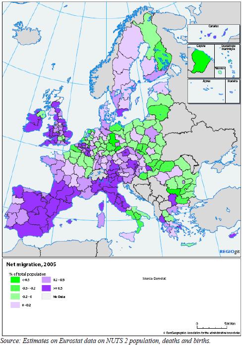 Net migration by NUTS 2 Regions in 2005 (% share of total population) Πηγή: Barca (2009) An agenda for a reformed cohesion policy: A place-based approach to meeting