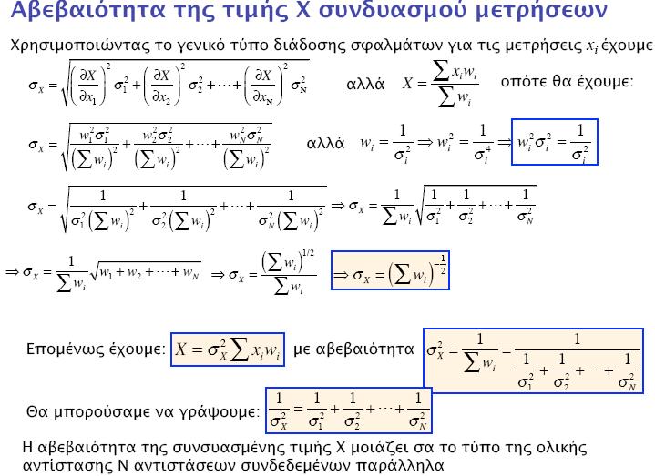 Αβεβαιότητα της τιμής Χ συνδυασμού μετρήσεων Χρησιμοποιώντας