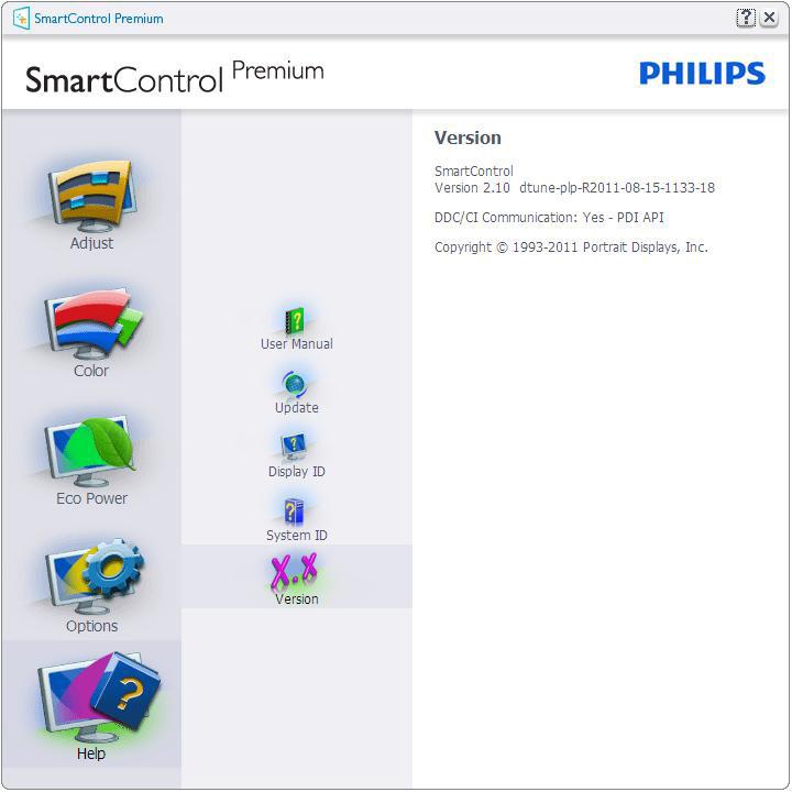 3. Βελτιστοποίηση εικόνας Tune Display (Συντονισμός οθόνης) - Ανοίγει τον πίνακα ελέγχου του SmartControl Premium. SmartImage - Ελέγξτε τις τρέχουσες ρυθμίσεις: Off (Απενεργ.