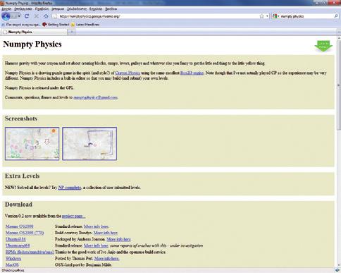 Numpty Physics Προσομοίωση βαρύτητας Δημοτικό Windows, Linux, ΜacOS X 1GB RAM, 10GB HD, P4 1GHz Κοινότητα Ανοικτού / Ελεύθερου Λογισμικού Χημεία / Βιολογία Αγγλική http://numptyphysics.garage.maemo.