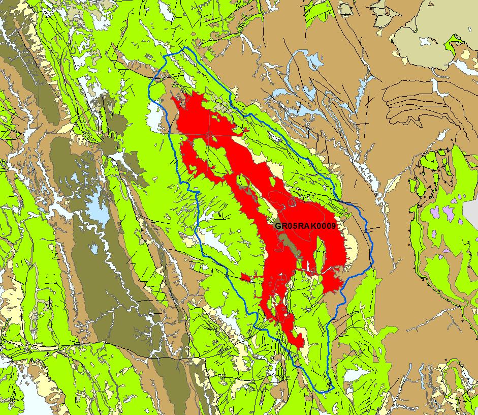 Σχ. 5-2: Απεικόνιση της Ζώνης Δυνητικά Υψηλού Κινδύνου Πλημμύρας (ΖΔΥΚΠ) GR05RΑK0009 της περιοχής Χαμηλής Ζώνης Κλειστής Λεκάνης Ιωαννίνων επί του ψηφιοποιημένου υδρολιθολογικού χάρτη του Υ.Δ. Ηπείρου (ΥΠΑΝ.