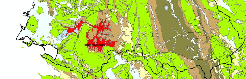 Σχ. 5-7: Απεικόνιση της Ζώνης Δυνητικά Υψηλού Κινδύνου Πλημμύρας (ΖΔΥΚΠ) GR05RΑK0007 της περιοχής Μέσος ρους Καλαμά από το ύψος της Βροσίνας έως το Καστρί επί του ψηφιοποιημένου υδρολιθολογικού χάρτη