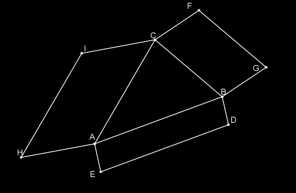 1. Vektorski prostor V 3 14 Primjer 1.2.6. Neka je zadan trokut ABC i neka su nad njegovim stranicama konstruirani paralelogrami ABDE, BCF G i CAHI. Dokažimo da je [ DG] + [ F I] + [ HE] = 0.