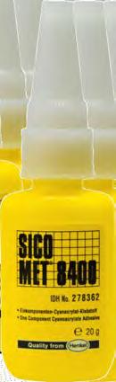Για επαγγελματική χρήση Αντοχή σε υγρασία και χημικά Ιδανική για λάστιχα, πλαστικά μέταλλα κ.ά. SICOMET 8400 20gr GEL 20gr X 12τεμ.