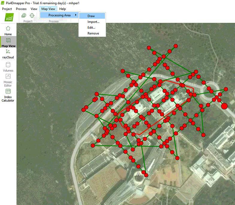 Εικόνα 3.20 Processing Area Υπάρχει η δυνατότητα να ορίσουμε τα όρια και μέσω του raycloud αφού όμως πρώτα έχει ολοκληρωθεί το Initial Processing.