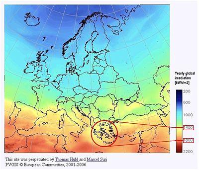 Σχήµα 1.3:Ηλιακή ενέργεια ανά m 2 ε ιφάνειας. Τα φωτοβολταϊκά συστήµατα έχουν τα εξής λεονεκτήµατα: Τεχνολογία φιλική στο εριβάλλον: δεν ροκαλούνται ρύ οι α ό την αραγωγή ηλεκτρικής ενέργειας.