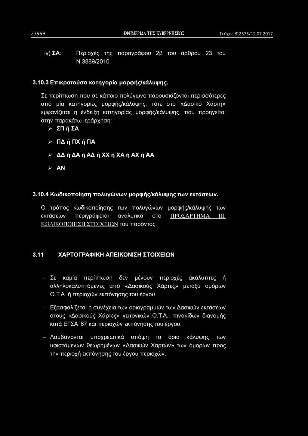 παρακάτω ιεράρχηση: > ΣΠ ή ΣΑ > ΠΔ ή ΠΧ ή ΠΑ > Δ Δ ή Δ Α ή ΑΔ ή XX ή Χ Α ή ΑΧ ή ΑΑ > ΑΝ 3.10.4 Κωδικοποίηση πολυγώνων μορφής/κάλυψης τω ν εκτάσεων.