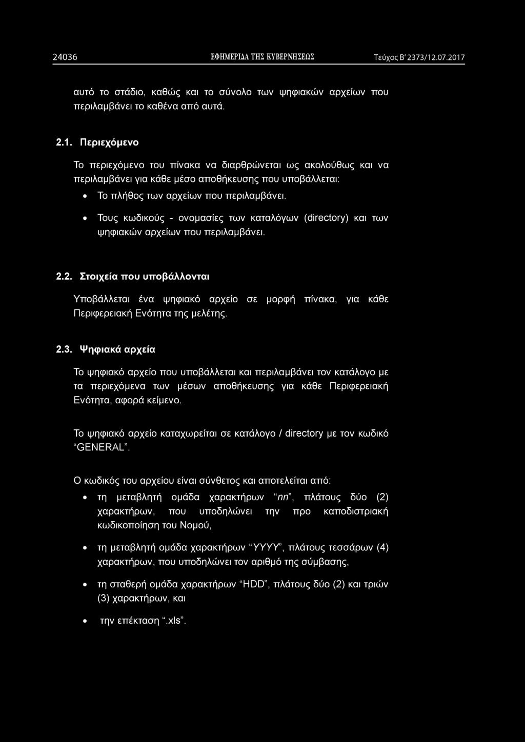 Τους κωδικούς - ονομασίες των καταλόγων (directory) και των ψηφιακών αρχείων που περιλαμβάνει. 2.