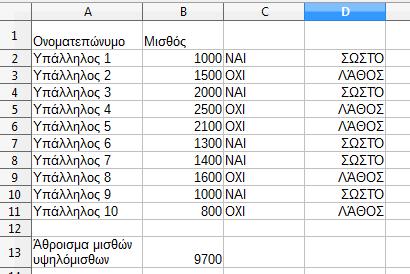 Αν έστω και ένα από τα ορίσματα της AND έχει τιμή ΛΑΘΟΣ, τότε η συνάρτηση AND επιστρέφει ΛΑΘΟΣ.