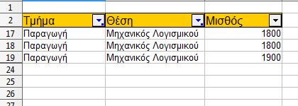 Αν στο πεδίο Θέση επιλέξετε την τιμή Μηχανικός Λογισμικού, τότε οι εγγραφές που θα συνεχίσουν να εμφανίζονται φαίνονται στην Εικόνα 41.