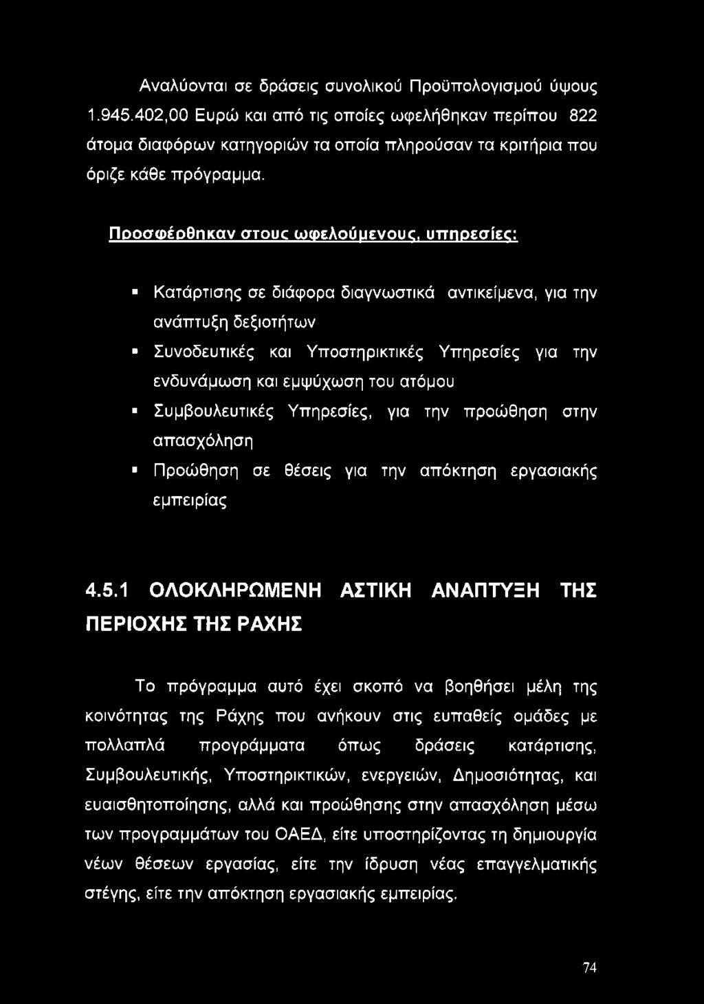 ατόμου Συμβουλευτικές Υπηρεσίες, για την προώθηση στην απασχόληση Προώθηση σε θέσεις για την απόκτηση εργασιακής εμπειρίας 4.5.