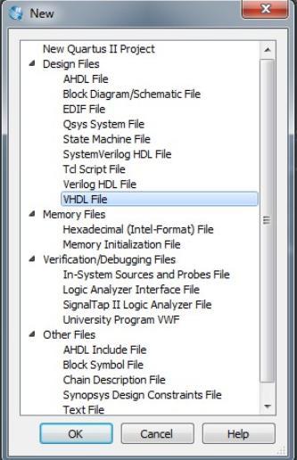 Ειςαγωγι και αποςφαλμάτωςθ κϊδικα VHDL Επιλζξτε από το menu File New ϊςτε να εμφανιςτεί θ παρακάτω λίςτα επιλογϊν.