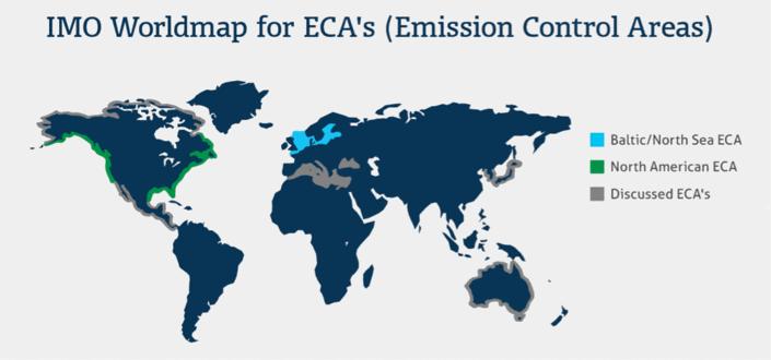 2.2 Περιοχές Ελέγχου των εκπομπών-emission Control Areas (ECAs) - Sulphur Emission Control Areas (SECAs) Sulphur Emission Control Areas (SECAs) ή Emission Control Areas (ECAs) είναι θαλάσσιες