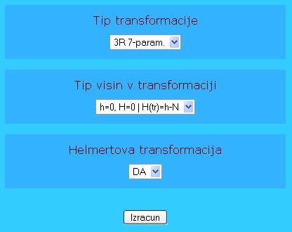 Slika 5b: Nastavitve za transformacijo (Protra) V okvirju Tip transformacije izberemo tip transformacije glede na razsežnost podatkov.