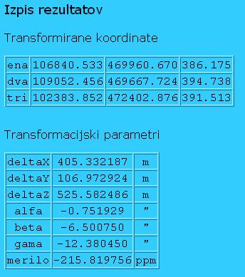 Slika 8: Rezultati v HTML obliki V zgornjem delu strani (slika 9) je povezava Datoteka z rezultati do datoteke z rezultati v ASCII obliki, ki vsebuje vse vhodne podatke in vse rezultate.