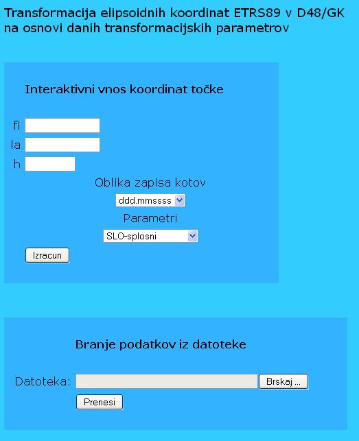 2.3.7 Transformacija elipsoidnih koordinat ETRS89 v D48/GK Slika 12: Transformacija ETRS89 -> D48 SiTraNet vsebuje modul za 7-parametrično podobnostno transformacijo iz koordinatnega sistema ETRS89 v