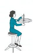 34. Μια μαθήτρια κάθεται πάνω σε κάθισμα που μπορεί να στρέφεται χωρίς τριβές γύρω από κατακόρυφο άξονα, που είναι ο άξονας συμμετρίας, και κρατάει στα χέρια της τον άξονα ενός οριζόντιου τροχού,