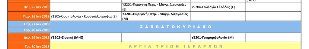 ΕΞΑΜΗΝΟΥ 2017 2018 (*) Οι ώρες των εξετάσεων