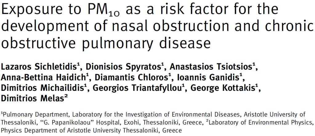 Η έκθεση στην αυξημένη ατμοσφαιρική ρύπανση λόγω αιωρούμενων σωματιδίων Προοπτική μελέτη για διερεύνηση νέων περιστατικών ΧΑΠ σε περιοχή με υψηλή συγκέντρωση PM10 Σπιρομέτρηση προ και μετά