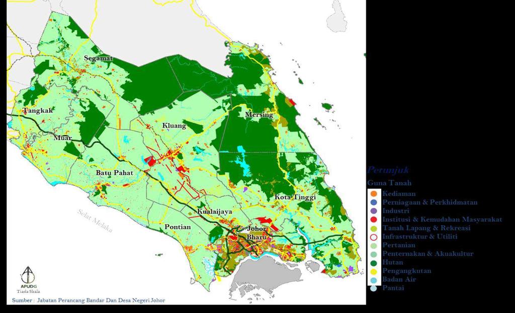 4-1 4.1 Strategi Pembangunan 4.1.1 Gunatanah Pada tahun 2015, guna tanah semasa yang utama di negeri Johor ialah kawasan pertanian (62%), kawasan hutan (28 %) serta 3% badan air.