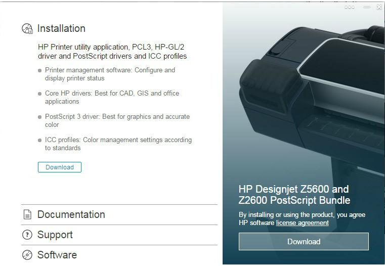 4. Στο παράθυρο που ανοίγει στην οθόνη σας, κάντε κλικ στο κουμπί Download (Λήψη). Θα μεταφερθείτε στην ιστοσελίδα των προγραμμάτων οδήγησης HP DesignJet Z2600 και Z5600. 5.