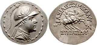 ΝΑΥΤΙΚΗ ΙΣΤΟΡΙΑ ΕΛΛΗΝΙΚΟΥ ΕΘΝΟΥΣ, Α. ΚΡΑΣΑΝΑΚΗ 45 Νόμισμα Βακτριανής με το μεγάλο βασιλιά Ευκρατίδη 166 ή 170 π.χ. 145 π.χ. ΒΑΣΙΛΕΙΟ ΒΑΚΤΡΙΑΝΗΣ (ΙΝΔΙΕΣ ΑΦΓΑΝΙΣΤΑΝ) Μετά το θάνατο του Μ.
