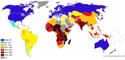 Percentage population living on