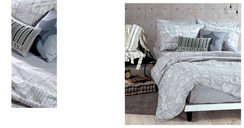 Smart line Love & dreams - Grey Σετ σεντόνια μονά: 2 σεντόνια 170x260 +1 μαξιλ/κη 52x72 Σετ σεντόνια διπλά: 2 σεντόνια 200x260 +2 μαξιλ/κες 52x72 Σετ