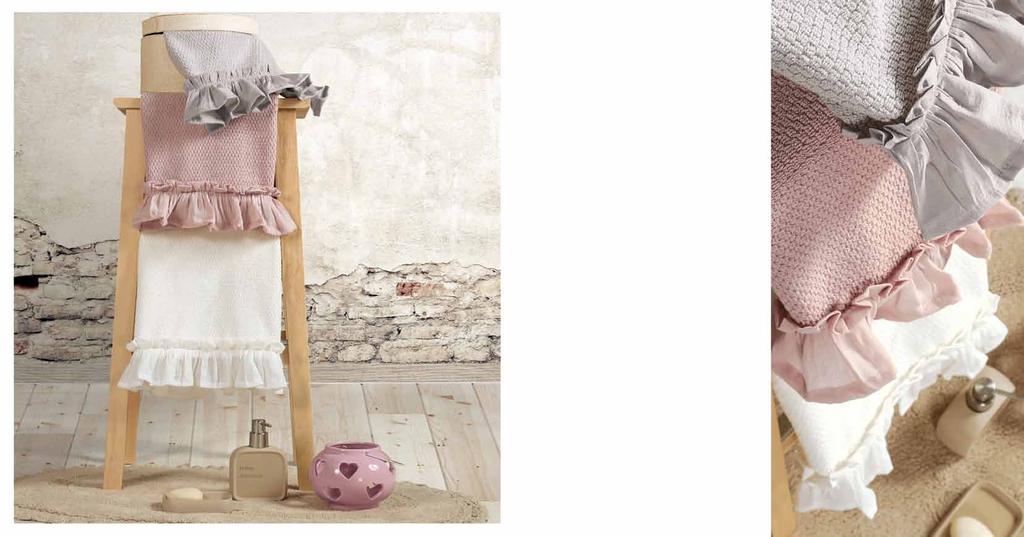 Grey Pink Victoria Πετσέτες με βολάν, σετ 3 τμχ Προσώπου,