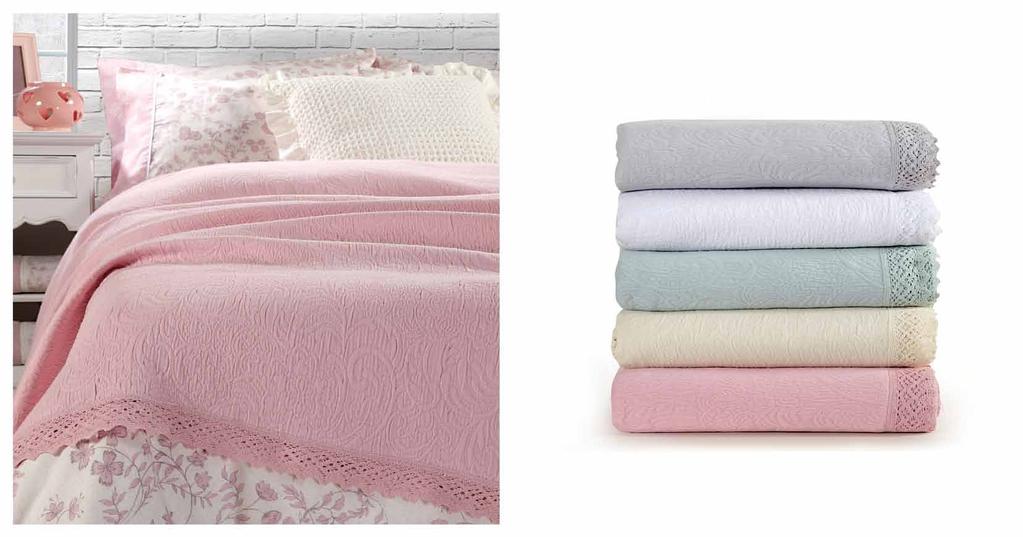 Bedcovers Evangelin Stone White Aqua Ecru Pink
