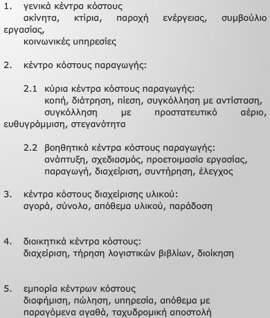 Μονάδες κόστους Οι μονάδες κόστους αναφέρονται στις