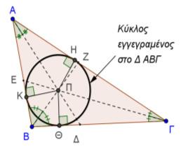 Στο τρίγωνο τα ευθύγραμμα τμήματα, είναι οι διχοτόμοι του τριγώνου.