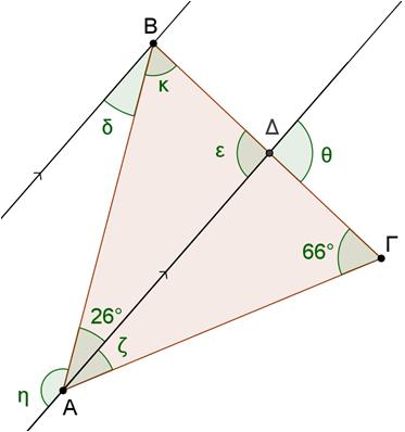 Στο πιο κάτω σχήμα, είναι διχοτόμος της και 62. Να υπολογίσετε τις γωνίες που αναγράφονται με μικρά γράμματα.