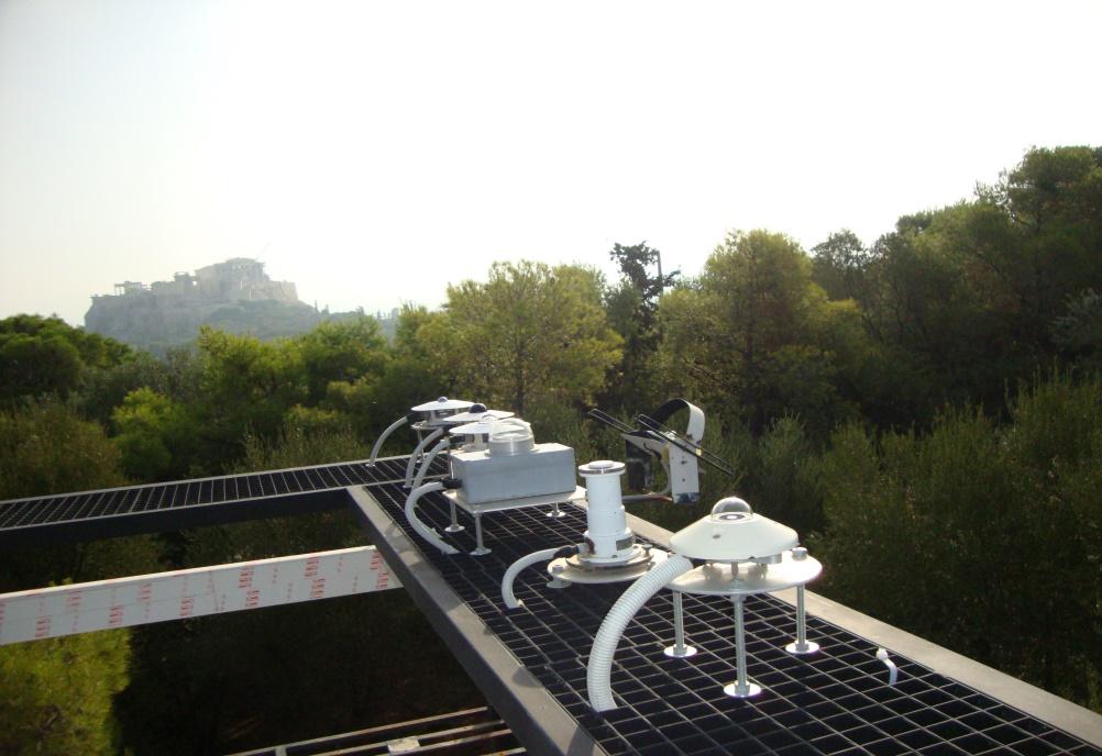 Εικόνα 3-8. Μερική άποψη του ΑΣΕΑΑ. Διακρίνονται τα όργανα μέτρησης ολικής ηλιακής ακτινοβολίας, ολικού φωτισμού, υπέρυθρης και υπεριώδους ακτινοβολίας. Εικόνα 3-9.