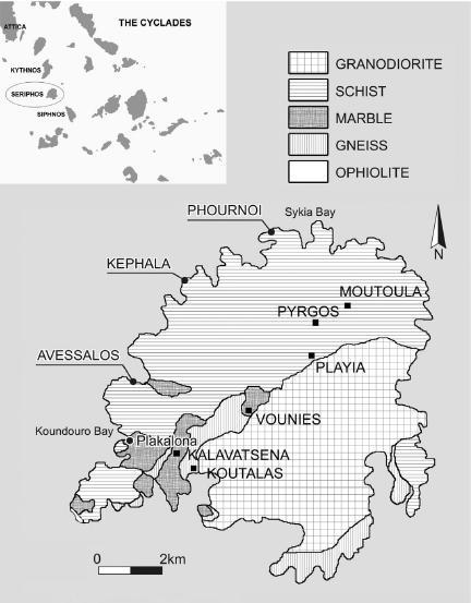 Χάρτης 6: Χάρτης της Σερίφου, όπου σημειώνονται