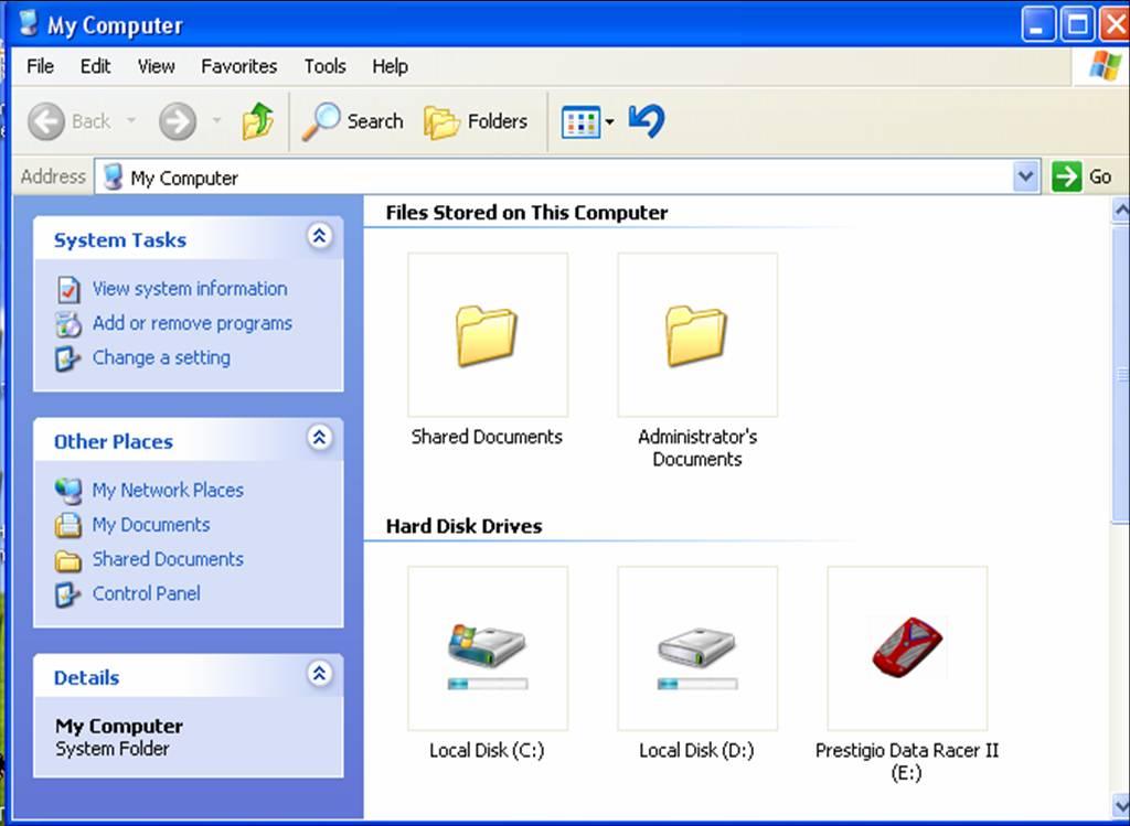 Θύρα USB Σε σύστημα Windows, όταν συνδέσετε τη συσκευή στη θύρα USB του υπολογιστή σας, στο παράθυρο διαχειριστή αρχείων θα εμφανιστεί ένα εικονίδιο Prestigio DataRacer II όπως φαίνεται πιο πάνω.