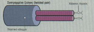 Καιώδηα δηθηύσλ: Σςζηπόθος ζεύγοςρ Απνηειείηαη από ηέζζεξα δεύγε κνλσκέλσλ ράιθηλσλ αγσγώλ.