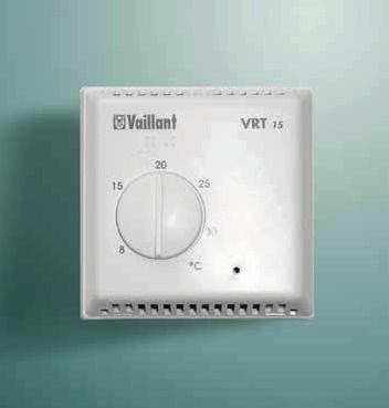 14. Termostati 14.1. Sobni termostat VRT 15 Osnovne karakteristike: - ON/OFF termostat za upravljanje s sustavom grijanja u ovisnosti o sobnoj temperature, bez mogućnosti programiranja - Temperaturno