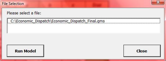 Αµέσως ανοίγει το παράθυρο διαλόγου «File Selection» από το οποίο επιλέγετε το αρχείο µε path C:\Economic_Dispatch\Economic_Dispatch_Final.