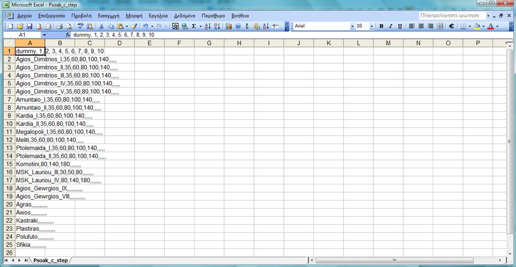 Το αρχείο Psoak_c_step περιλαµβάνει τις µονάδες µε τα βήµατα ισχύος τους, κατά τον
