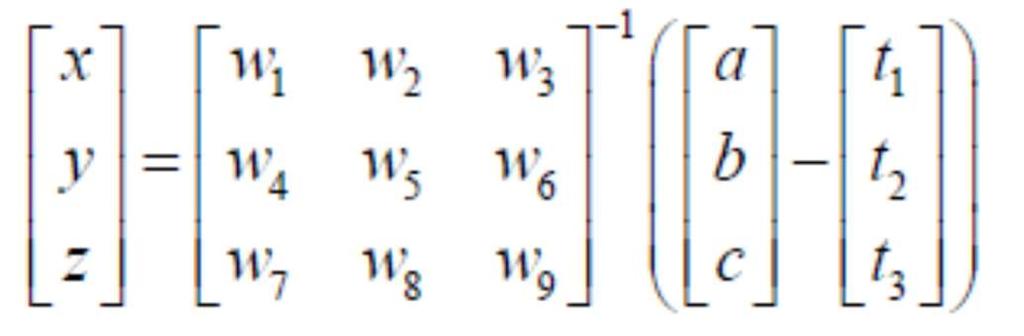 Γραμμικοί Μετασχηματισμοί Υπό την προϋπόθεση ότι ο μετασχηματισμός είναι αντιστρέψιμος, ο γραμμικός μετασχηματισμός του Σ2 στο Σ1 προκύπτει ως: Το διάνυσμα t=(t1, t2, t3) αντιστοιχεί στη μεταφορά της